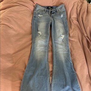 Hollister-Distressed Blue Denim Flared Jeans